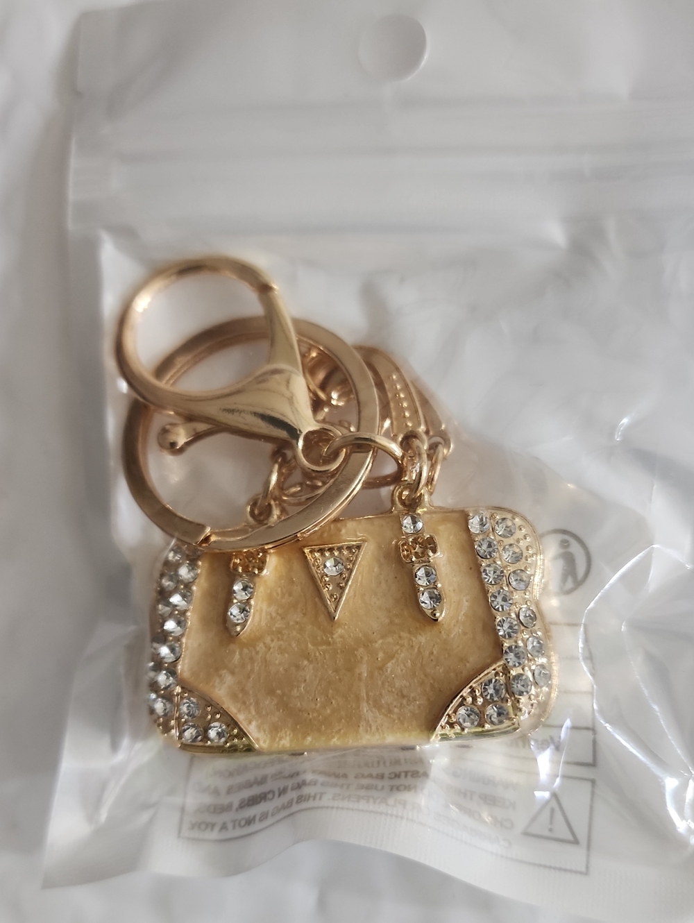 Cream Crystal Accent Purse Keychain Bagcharm - Women Accessories
